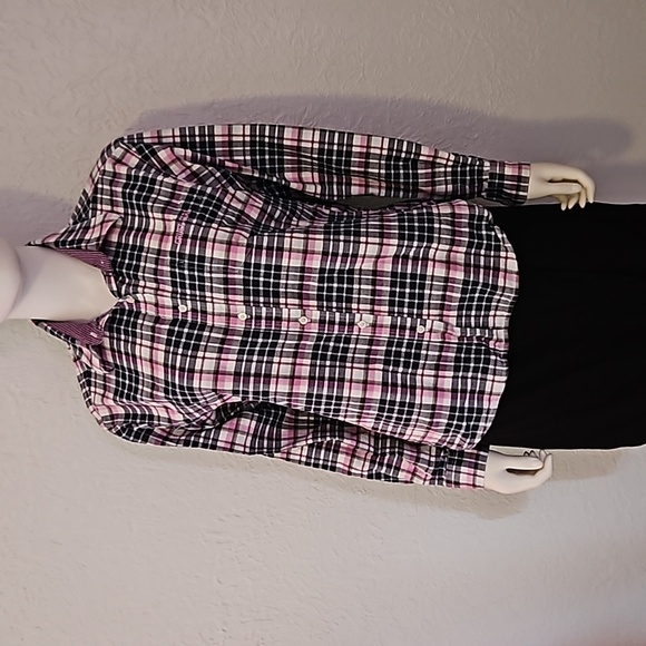 CRUEL GIRL Navy Blue & Pink Plaid Button Down Rodeo Shirt - Picture 3 of 6